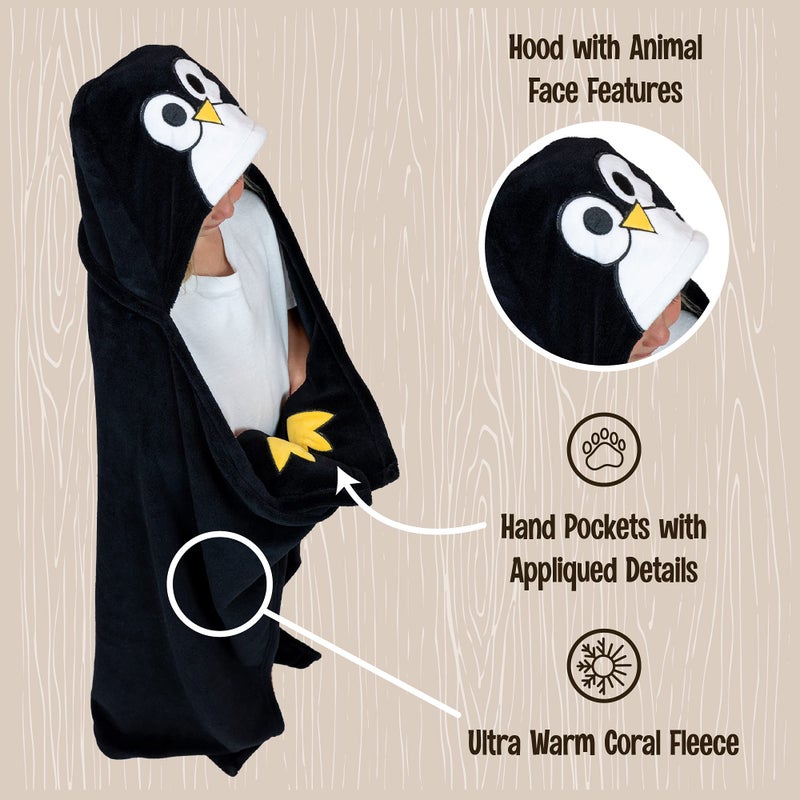 Lazy One Wearable Hooded Blanket for Kids, Animal Hooded Blanket (Penguin) - Image 5